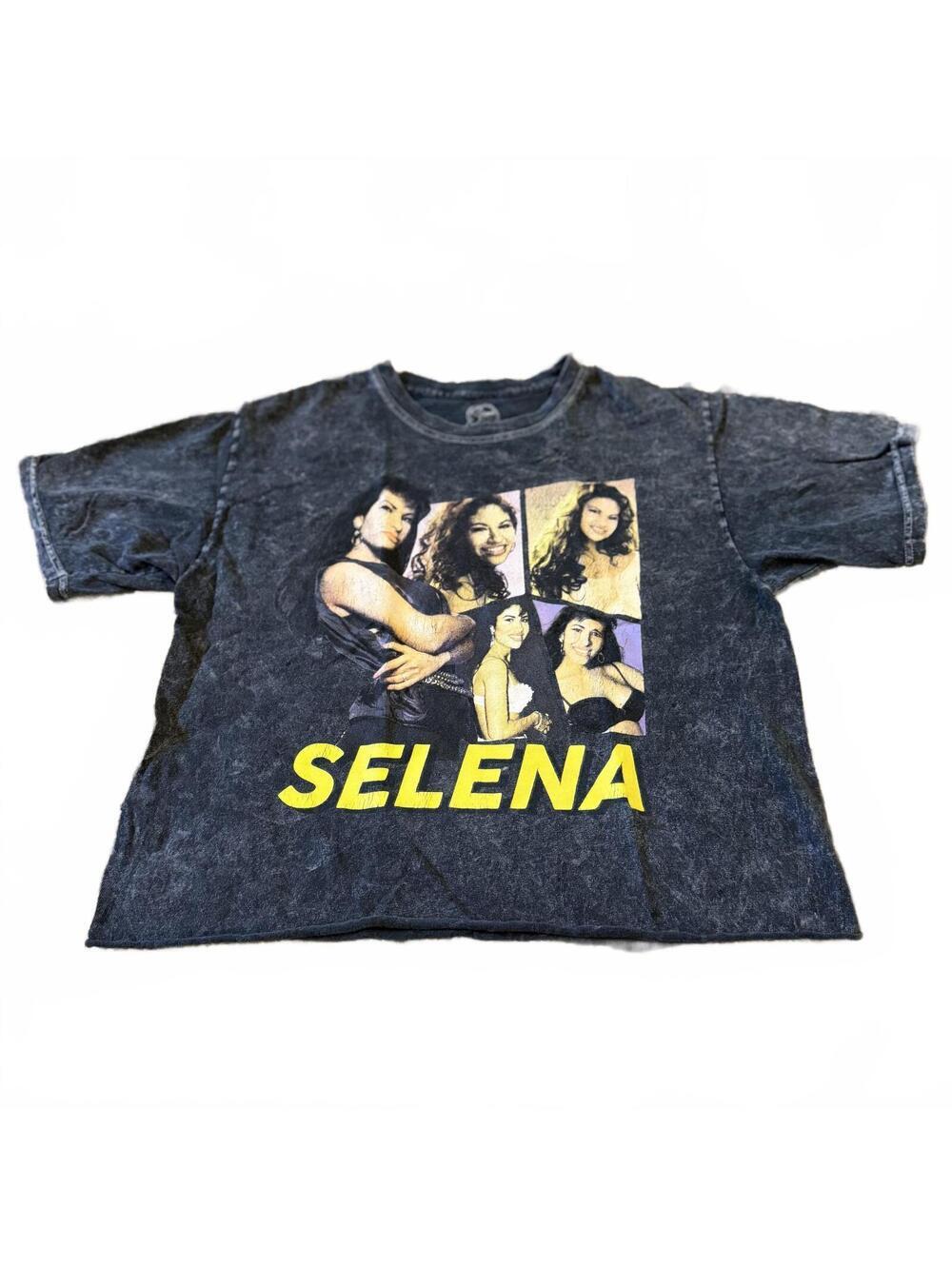Selena Graphic Tee Black Acid Wash Style Music Shirt Y2K Womens Medium